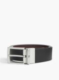 Black Textured Leather Reversible Square Buckle Belt  Men