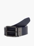 Blue Reversible Textured Leather Square Buckle Belt  Men