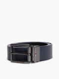Blue Reversible Textured Leather Square Buckle Belt  Men