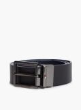 Blue Reversible Textured Leather Square Buckle Belt  Men