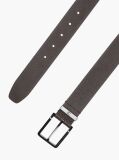 Brown Leather Logo Square Buckle Textured Belt  Men