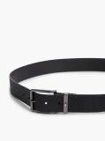 Black Leather Logo Square Buckle Textured Belt  Men