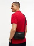 Black Metal Logo Textured Crossbody Reporter Bag  Men