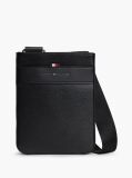 Black Metal Logo Textured Crossbody Bag  Men