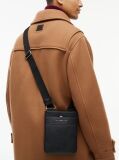 Black Metal Logo Textured Crossbody Bag  Men