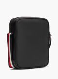 Black Textured Global Stripe Crossbody Reporter Bag  Men