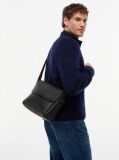 Black Global Stripe Strap Textured Messenger Bag  Men