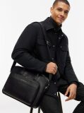 Black Metal Logo Textured Slim Laptop Bag  Men