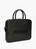 Black Metal Logo Textured Slim Laptop Bag  Men