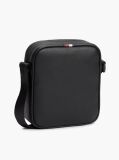 Black Enamel Flag Perforated Crossbody Reporter Bag  Men