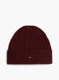 Red Lambswool Blend Cable Knit Flag Beanie  Men