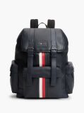 Blue Leather Global Stripe Buckle Flap Backpack  Men