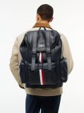 Blue Leather Global Stripe Buckle Flap Backpack  Men