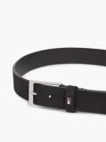 Black Leather Enamel Flag Rectangular Buckle Belt  Men