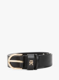 Black Essential TH Monogram Leather Belt  Women