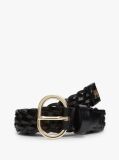 Black Chic Oval Buckle Braided Leather Belt  Women