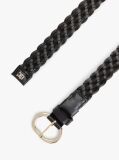 Black Chic Oval Buckle Braided Leather Belt  Women