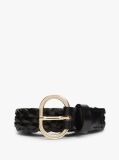 Black Chic Oval Buckle Braided Leather Belt  Women