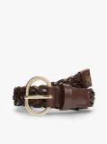 Brown Chic Oval Buckle Braided Leather Belt  Women
