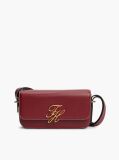 Red Leather Flap Logo Plaque Crossbody Bag  Women