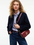 Red Leather Flap Logo Plaque Crossbody Bag  Women