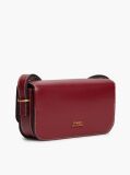 Red Leather Flap Logo Plaque Crossbody Bag  Women