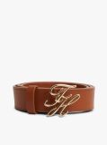 Brown Logo Plaque Buckle Leather Belt  Women