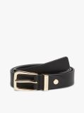 Black Logo Keeper Rectangular Buckle Leather Belt  Women