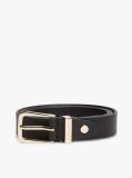 Black Logo Keeper Rectangular Buckle Leather Belt  Women