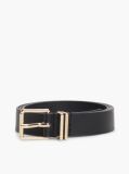 Black Square Buckle Logo Keeper Leather Belt  Women