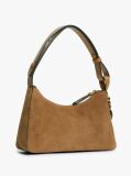Brown Metal Logo Suede Shoulder Bag  Women