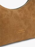 Brown Metal Logo Suede Shoulder Bag  Women