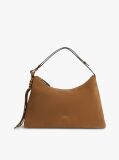 Brown Metal Logo Suede Shoulder Bag  Women