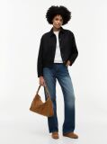 Brown Metal Logo Suede Shoulder Bag  Women
