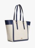 Blue Logo Charm Linen Blend Canvas Tote Bag  Women