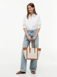 Brown Logo Charm Linen Blend Canvas Tote Bag  Women
