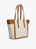 Brown Logo Charm Linen Blend Canvas Tote Bag  Women