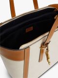 Brown Logo Charm Linen Blend Canvas Tote Bag  Women