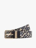 Blue Jacquard Double Keeper Square Buckle Belt  Women