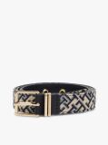 Blue Jacquard Double Keeper Square Buckle Belt  Women