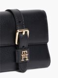 Black Pebble Grain Buckle Trifold Wallet  Women
