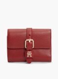 Red Pebble Grain Buckle Trifold Wallet  Women