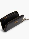 Black Leather Metal Logo Zip-Around Wallet  Women