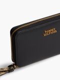 Black Leather Metal Logo Zip-Around Wallet  Women