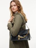 Black Leather Chain Charm Shoulder Bag  Women
