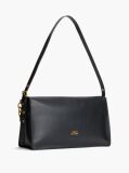 Black Leather Chain Charm Shoulder Bag  Women