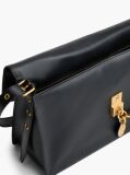 Black Leather Chain Charm Shoulder Bag  Women