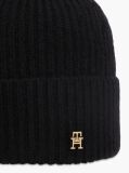 Black Pure Cashmere TH Monogram Plaque Beanie  Women