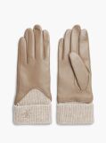 Beige Leather Wool Trim Gloves  Women