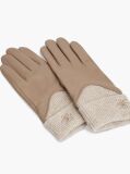 Beige Leather Wool Trim Gloves  Women